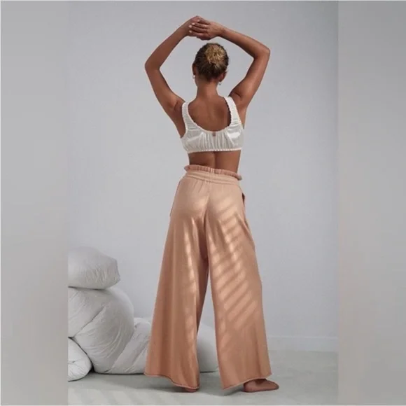 NWOT Lunya Cozy Cotton Silk Nutmeg Neutral Knit Drawstring Wide Leg Pants Size M - Picture 2 of 13